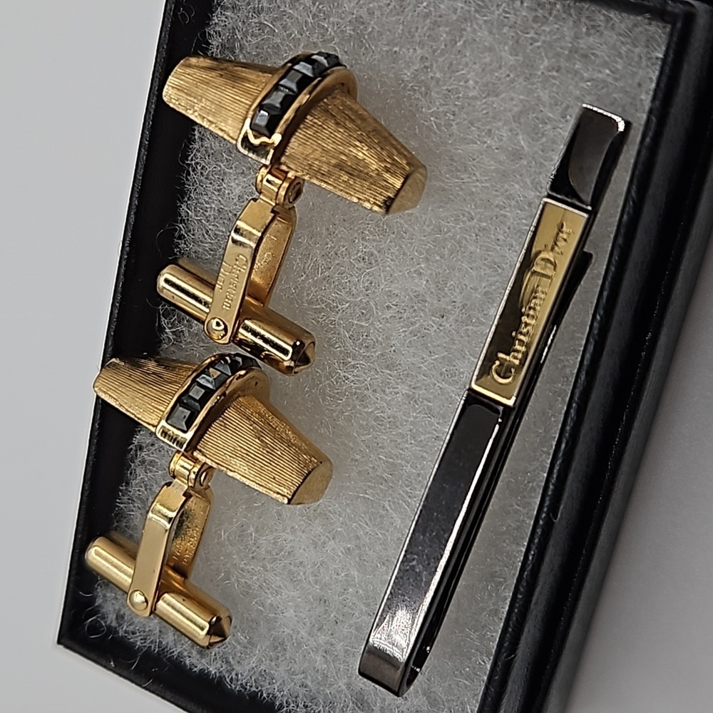 Vintage Christian Dior Art Deco Cufflinks and Tie bar